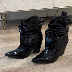 Black Patent Leather cowboy western style Ankle Boots